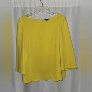 Ann Taylor Bright Yellow Top W/Scalloped Bottom Size M #business casual #bright